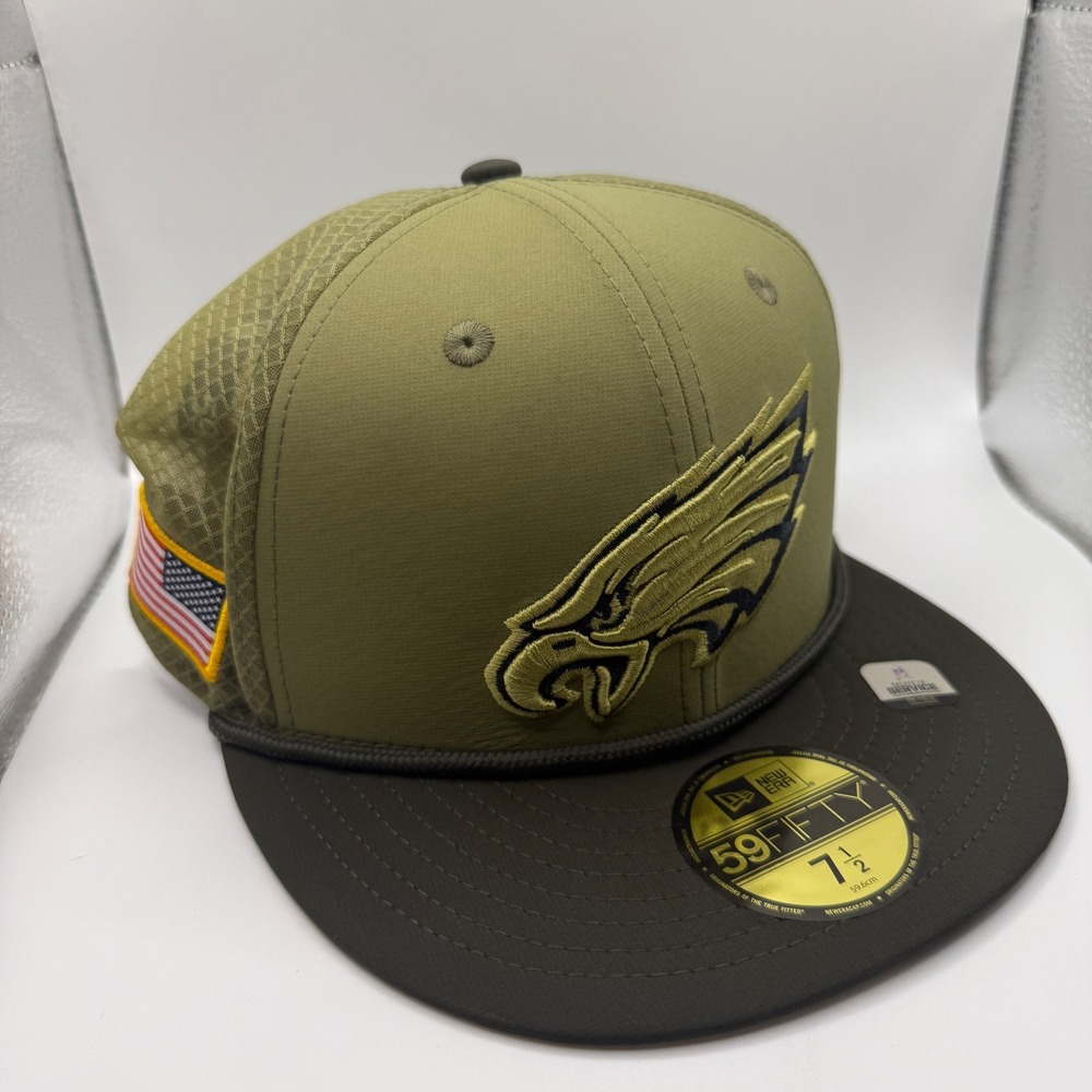 Philadelphia Eagles New Era 59FIFTY Salute to Service Fitted Hat 7 1/2 Olive